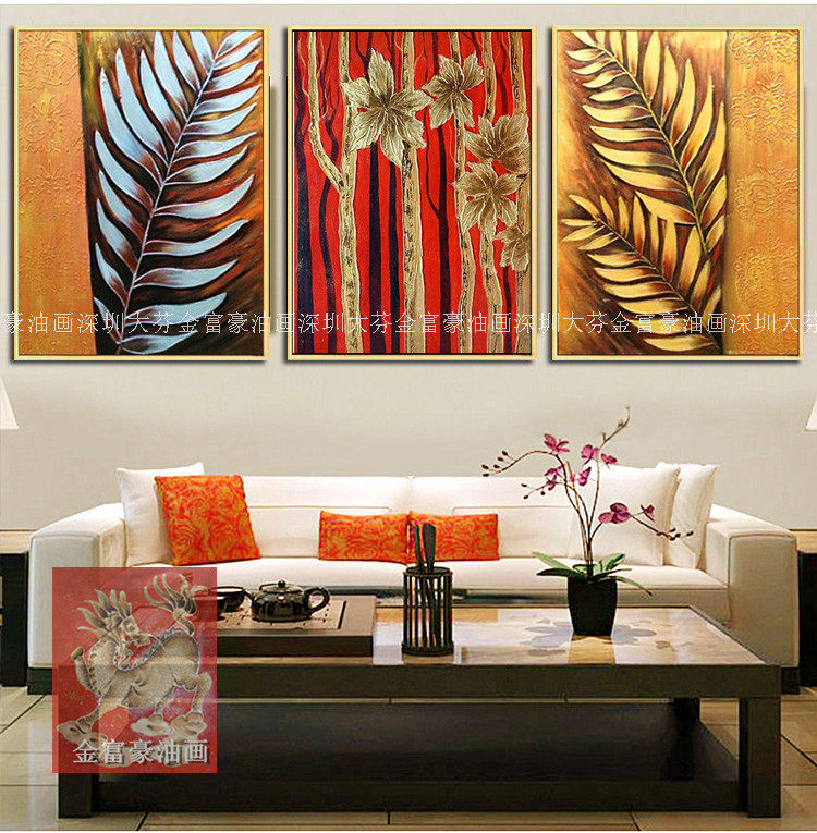 纯手绘东南亚泰式风格装饰画瑜伽馆客厅家居别墅会所挂画金银叶
