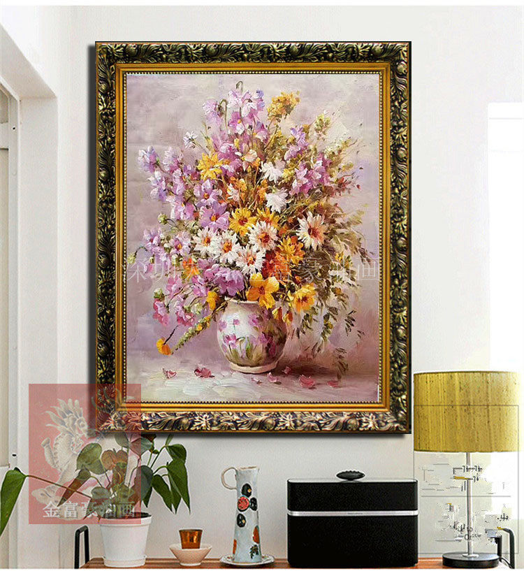 手绘花开富贵欧式古典花油画书房写字楼家居酒店别墅会所装饰挂画