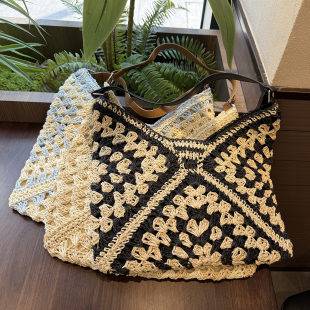 大容量编织托特包女夏季 度假风镂空手提包百搭单肩包混色草编腋下