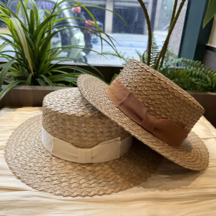 时尚 显脸小沙滩百搭宽沿帽防晒太阳帽子 手编草编平顶礼帽女夏季