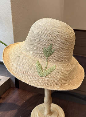 郁金香大沿拉菲草草编防晒帽女夏季大帽檐遮阳帽可折叠凉帽度假帽