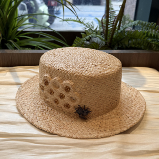 夏季 拉菲草双帽子平顶草帽女小帽檐礼帽女气质高端遮阳凉帽海边