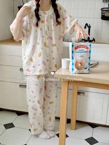 韩国纯棉ins可爱小熊长袖睡衣