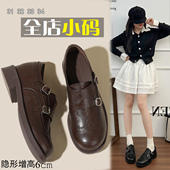 女鞋 313233英伦风皮带扣乐福鞋 复古布洛克厚底小皮鞋 小码 中跟单鞋