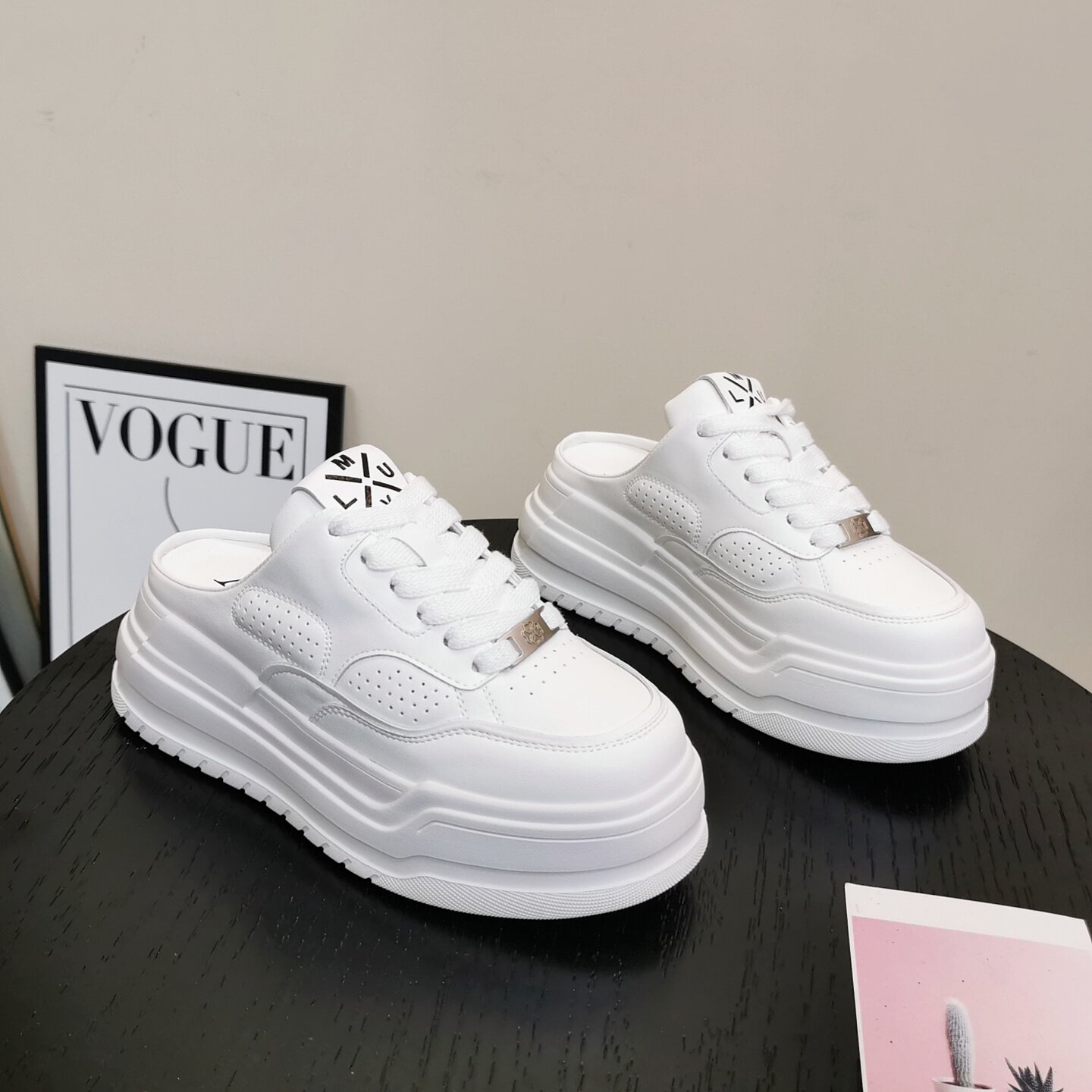 懒人外穿包头半拖女2026春夏新款简约6cm 厚底增高透气休闲小白鞋