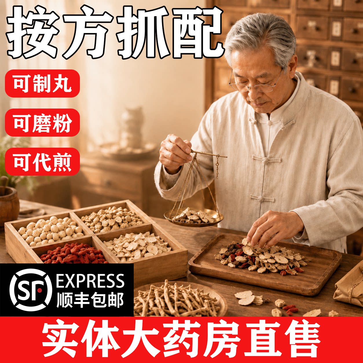 正品中药材实体店抓配打粉代煎药房调理中草药饮片批发店铺NO5