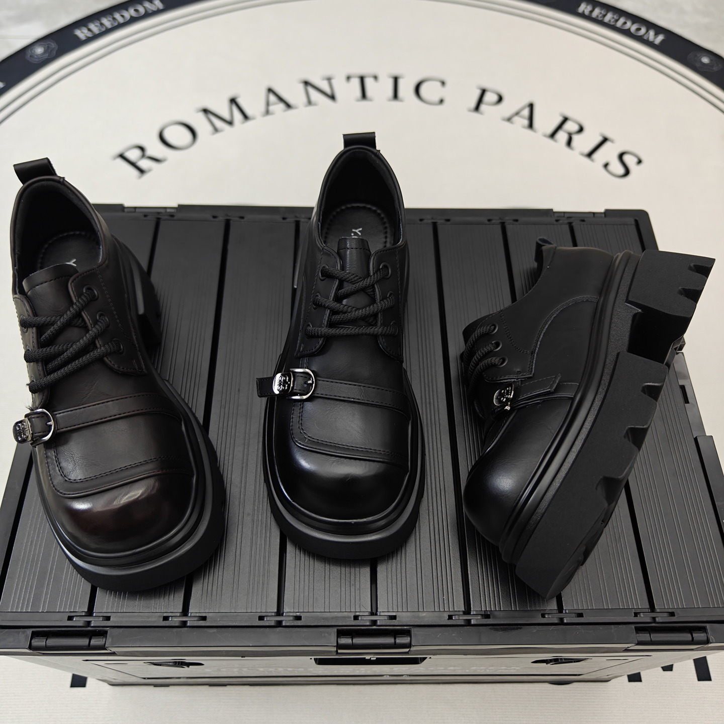 欧货金属皮带扣厚底松糕乐福鞋女