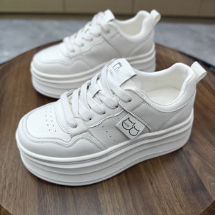 运动休闲女鞋 真皮小白鞋 圆头系带轻便板鞋 2026新款 女厚底增高时尚