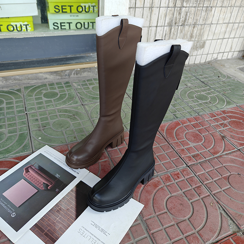 高筒长靴显瘦后拉链骑士靴长筒靴