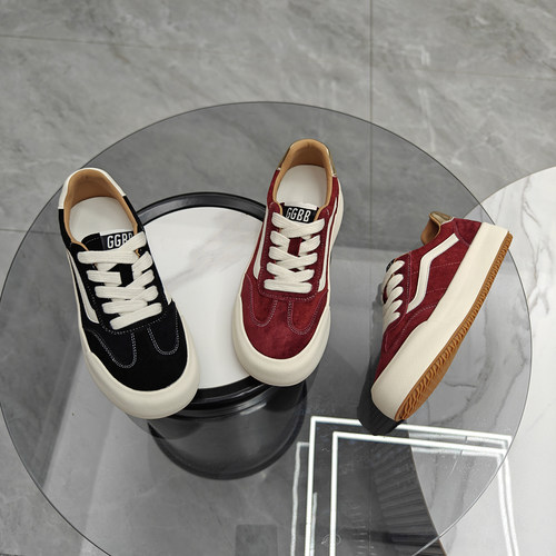 真皮红色牛绒皮软底休闲运动板鞋