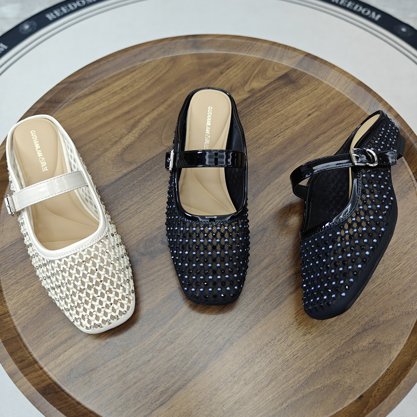 小个子增高水钻包头半拖鞋女外穿2026夏新款网纱透气粗跟时尚凉拖