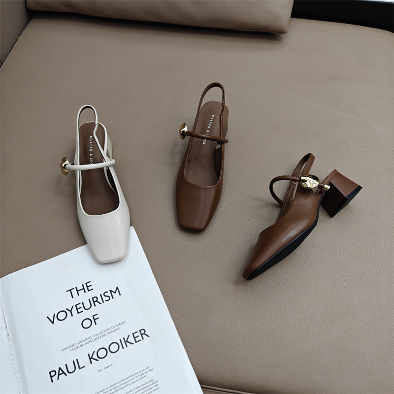 法式气质米色高跟鞋包头凉鞋女2025新款夏季气质方头玛丽珍凉拖鞋