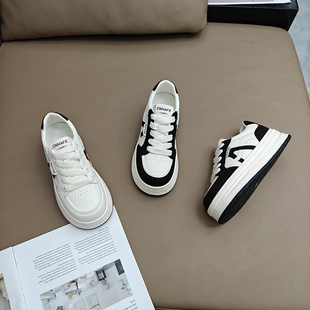 爆款厚底真皮小白鞋女2025新款韩版百搭增高小个子学院风轻便板鞋