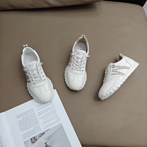 厚底真皮小白鞋一脚蹬跑步休闲鞋