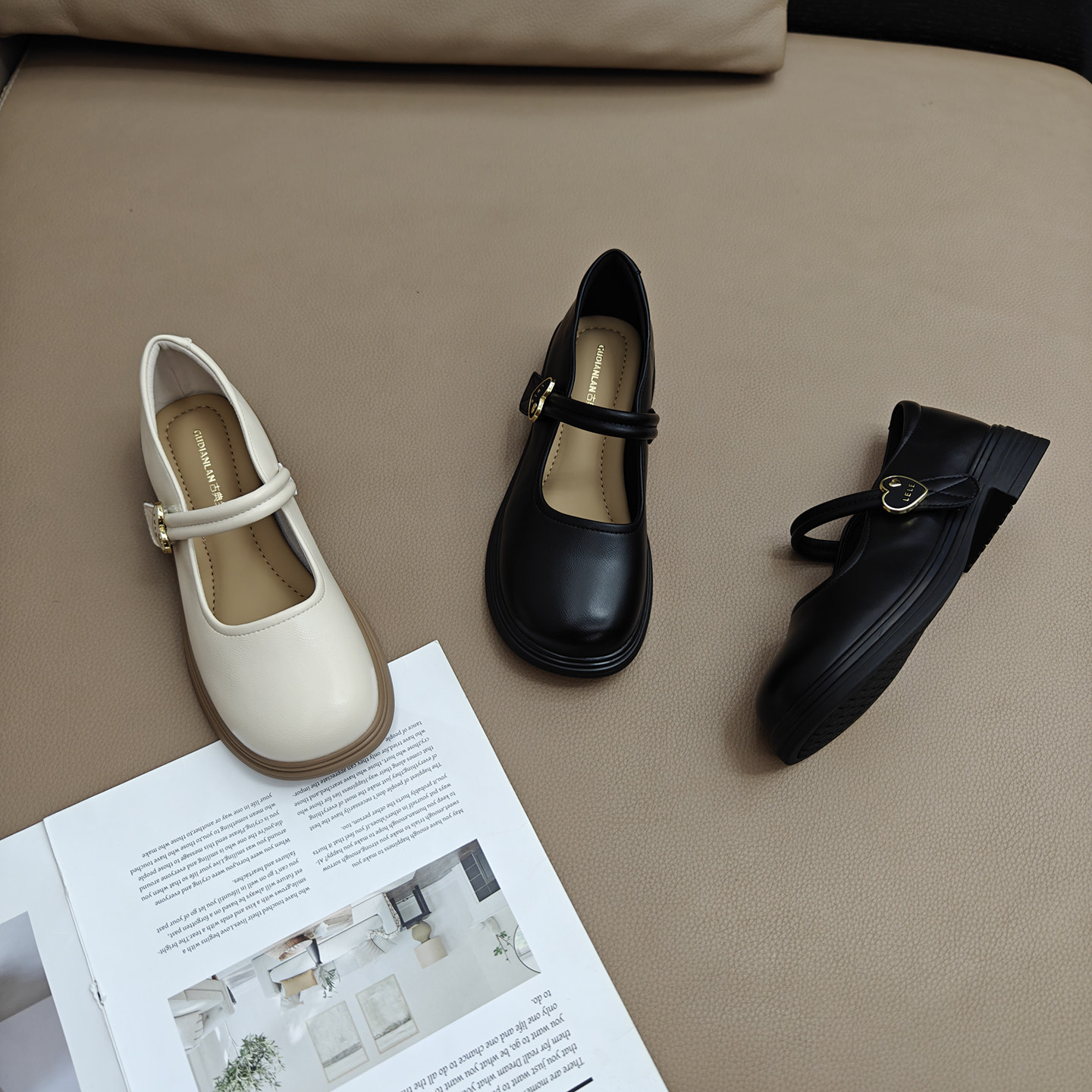 玛丽珍米色单鞋女2025秋新款法式晚晚温柔配裙子粗底魔术贴小皮鞋,女鞋,玛丽珍鞋,淘宝优惠券,粉丝福利购,淘宝优惠卷