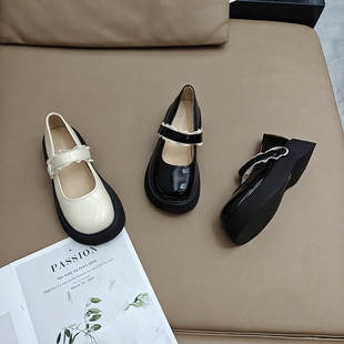 英伦风法式花边高跟小皮鞋女2025新款配裙子真皮厚底漆皮玛丽珍鞋