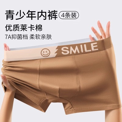 青少年男士内裤纯棉全棉档抗菌秋冬初高中学生透气平角四角短裤头