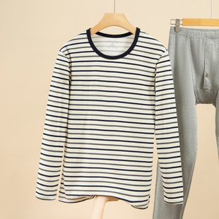 男士 条纹薄款 套装 线衣线裤 保暖内衣男 青少年全棉毛衫 纯棉秋衣秋裤