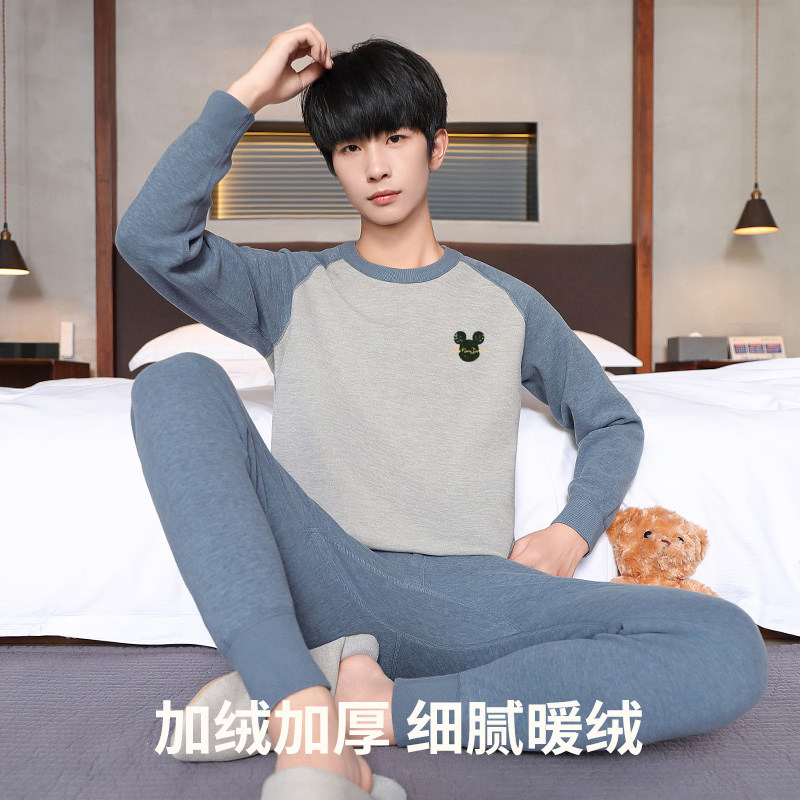 青少年加绒加厚保暖内衣男士套装初高中生秋衣秋裤打底冬季保暖衣