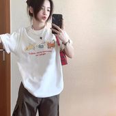 vintage纯棉短袖 t恤女多巴胺大码 漂亮初夏遮肉甜辣上衣胖mm宽松潮