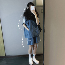Одежда для отдыха ins运动风休闲慵懒套装女夏天2021宽松韩版潮学生时尚洋气两件套 Cents elements