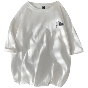 ulzzang港风大码复古小众短袖T恤纯棉国潮宽松oversize上衣情侣装