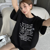 美式 别致chic上衣 胖mm宽松休闲半袖 炸街字母短袖 t恤女夏宽松大码