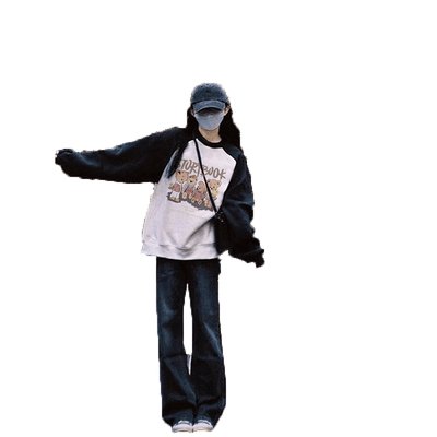 美式复古chic加绒卫衣卡通无帽