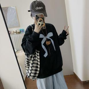 黑色大码正肩卫衣女款小个子秋冬加绒加厚外套潮oversize显瘦上衣