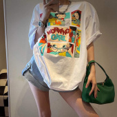 上衣 t恤女潮牌ins宽松纯棉短袖 夏季 欧美街头风设计感正肩休闲大码