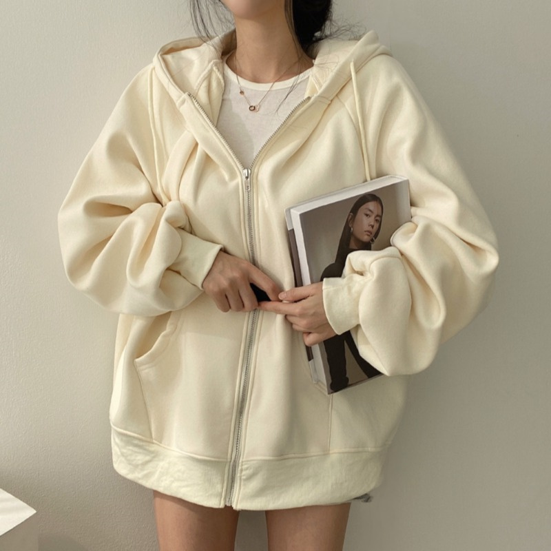 韩版chic简约薄款连帽卫衣开衫