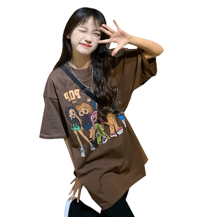 胖mm美式复古oversizet恤女夏季宽松短袖潮牌设计感小众半袖上衣