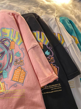 胖mm大码正肩粉色短袖T恤女ins潮夏季宽松韩版oversize上衣bf国潮