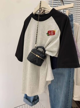 灰色t恤女2023高级感穿搭小个子ins大码纯棉短袖胖mm遮肚上衣藏肉