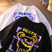 显瘦ins潮宽松短袖 新款 设计感小众上衣 国潮复古t恤女2021夏季 大码