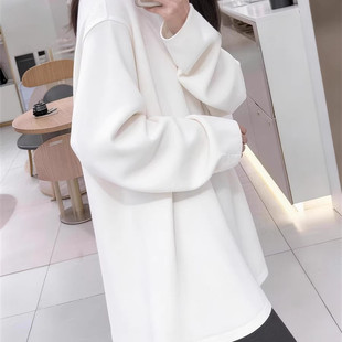 2026超火欧货长袖t恤打底衣女内搭高级感可外穿加绒遮屁股白上衣