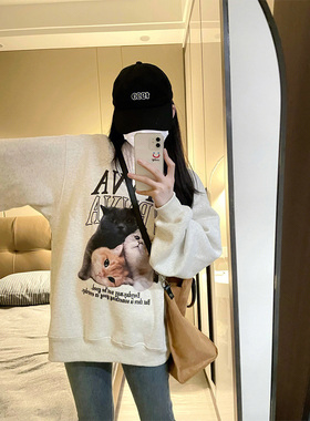 速发奶f款fu卫衣秋新u小猫咪设计感薄款外套大码宽松上衣潮