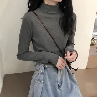 磨毛加绒半高领灰色德绒打底衫内搭高级感保暖长袖T恤修身上衣女