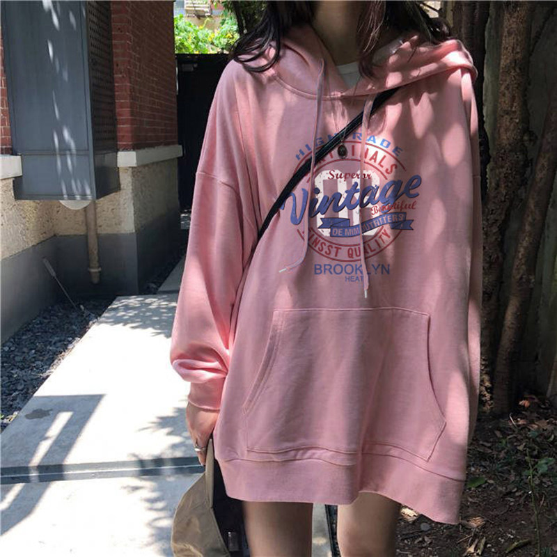 现货国潮oveersize卫衣女秋冬加绒加厚宽松连帽hiphop复古帽衫