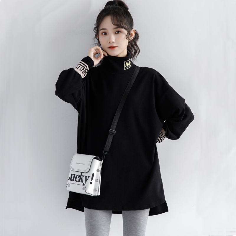 2022胖妹妹大码加厚打底衫女半高领外穿宽松港风chic上衣德绒秋衣