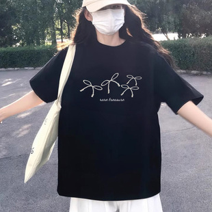 独特设计感漂亮chic情侣上衣 大码 黑色短袖 t恤女纯棉宽松半袖 夏季