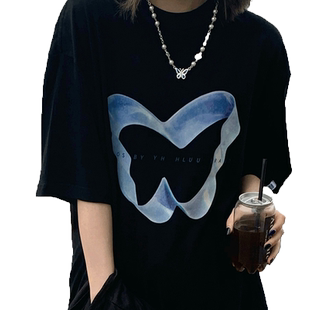 纯棉短袖t恤女2021新款欧洲站洋气宽松大码胖mm炸街复古上衣夏潮