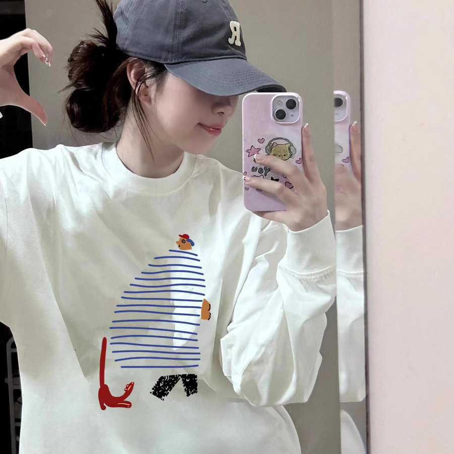 超好看独特漂亮卡通长袖t恤女