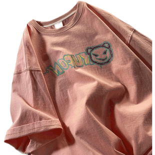 胖mm大码正肩粉色短袖T恤女ins潮夏季宽松韩版oversize上衣bf国潮