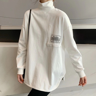 小众长袖 秋冬宽松保暖上衣韩版 T恤女潮 欧洲站高领内搭打底衫 大码