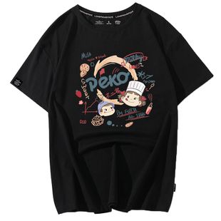 港风ins潮卡通印花短袖t恤女宽松大码夏天情侣装欧美街头bf上衣
