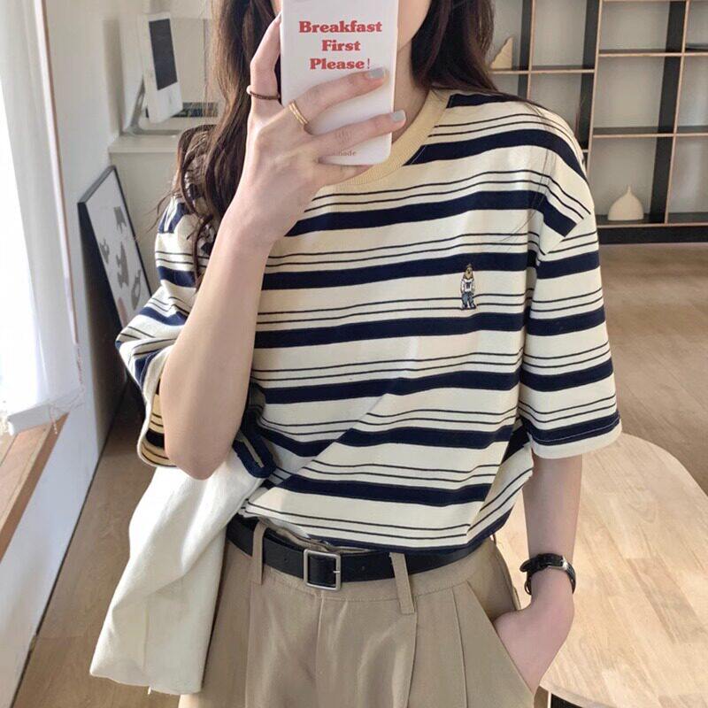 复古条纹短袖t恤女2026年夏宽松图片