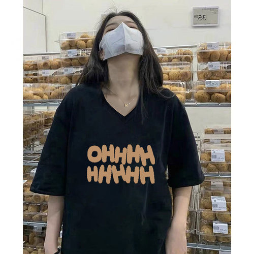 短袖hiphop潮牌V领百搭纯棉T恤
