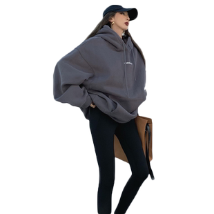 美式复古大码oversize连帽卫衣女ins潮秋冬加绒上衣高街情侣外套