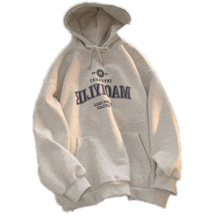 秋冬bf慵懒风连帽灰色卫衣女ulzzang大码潮牌ins加绒宽松外套上衣